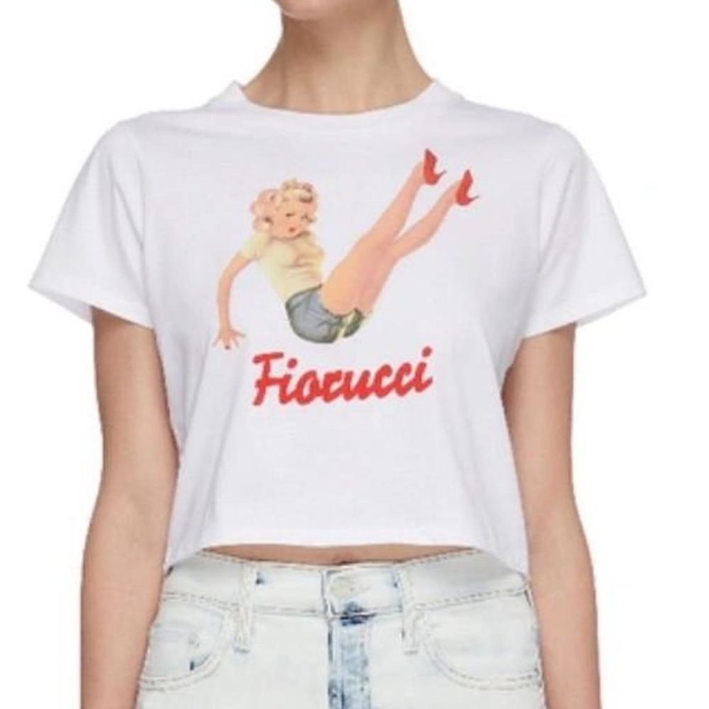 Fiorucci vintage 90s Rare White Pin-Up Girl Graphic Crop Top‎ T-Shirt S Portugal